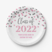 Roze Silver Confetti Afstuderen 2022 Papieren Bordje (Voorkant)