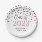 Roze Silver Confetti Afstuderen 2023 Papieren Bordje (Voorkant)