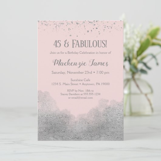 Roze Silver Confetti Birthday Uitnodiging (Staand voorkant)
