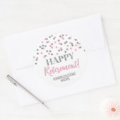 Roze Silver Confetti Happy Retirement Ronde Sticker (Envelop)