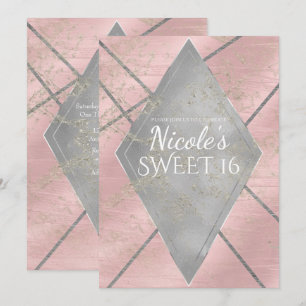 Roze Silver Diamond Glam Sweet 16 ELKE EVENT Party Kaart