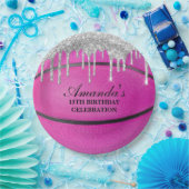 Roze Silver Drip Basketball Papieren Bordje (Feest)
