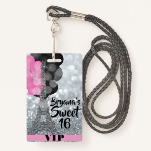 Roze Silver Eiffel Tower Balloons VIP Pass Badge