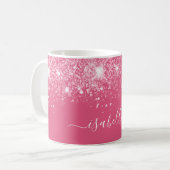 Roze Silver glitter-naamscript Koffiemok (Voorkant links)