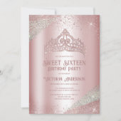 Roze Silver Glitter Princess Tiara Sweet 16 Kaart (Voorkant)