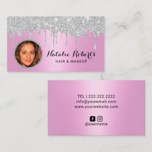 Roze Silver Glitter schrijft Beauty Salon Foto Visitekaartje