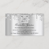 Roze Silver Grey Glitter Drip Logo Event Planner Visitekaartje (Achterkant)