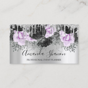 Roze Silver Grey Glitter Drip Logo Event Planner Visitekaartje