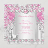 Roze Silver High Heels Parelplein 3 Kaart (Voorkant / Achterkant)