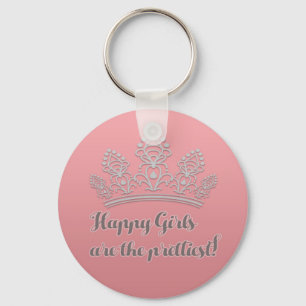 Roze Silver Tiara Pageant Happy Girls Sleutelhanger