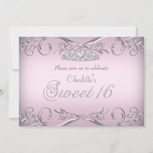 Roze Silver Tiara Sweet 16 Birthday Kaart (Voorkant)