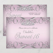 Roze Silver Tiara Sweet 16 Birthday Kaart (Voorkant / Achterkant)