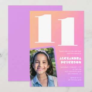 Roze Sinaasappel 11e verjaardagsuitnodiging Retro Kaart