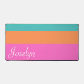 Roze Sinaasappel & Blauw Brede Horizontale Lijnen Bureaumat (Voorkant)