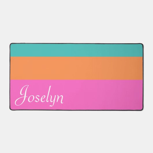 Roze Sinaasappel & Blauw Brede Horizontale Lijnen Bureaumat (Voorkant)