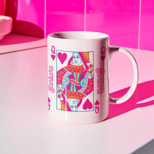 Roze Sinaasappel Blauw Queen of Hearts Custom Koffiemok