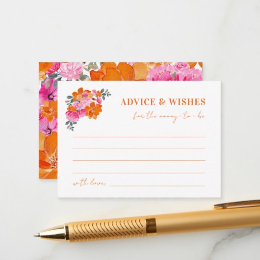 Roze Sinaasappel Bloemen Baby shower Advies en Wen Informatiekaartje (Voorkant / Achterkant in situ)