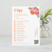 Roze & Sinaasappel Bloemen Bruiloft I Spy Hunt Gam Kaart (Staand voorkant)