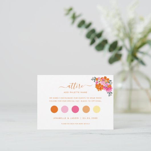 Roze & Sinaasappel Bloemen Gastenkleding QR Code Informatiekaartje (Staand voorkant)