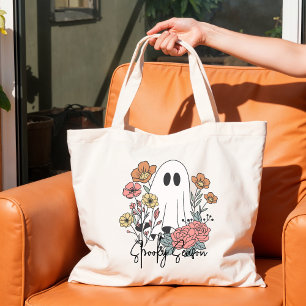 Roze Sinaasappel Bloemen Leuke spook Halloween Tote Bag