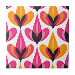 Roze & Sinaasappel Bloemen Mid Century Modern RETR Tegeltje