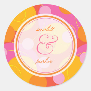 Roze Sinaasappel Bubbly Mod Stippen Zomer Bruiloft Ronde Sticker