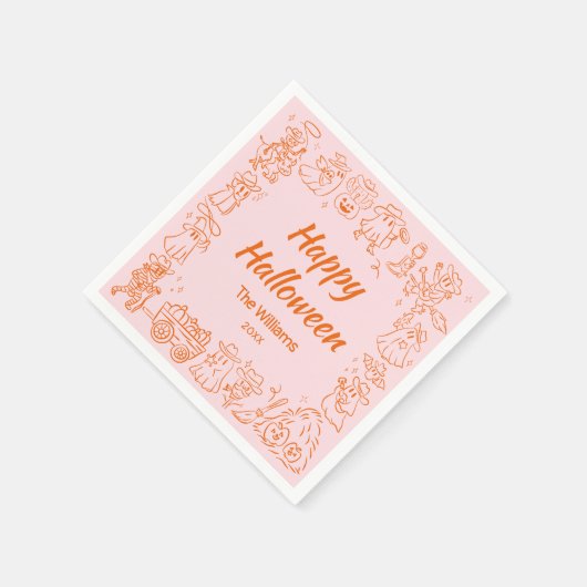 Roze Sinaasappel Eigenzinnige Hand getrokken Doodl Servet (Hoek)