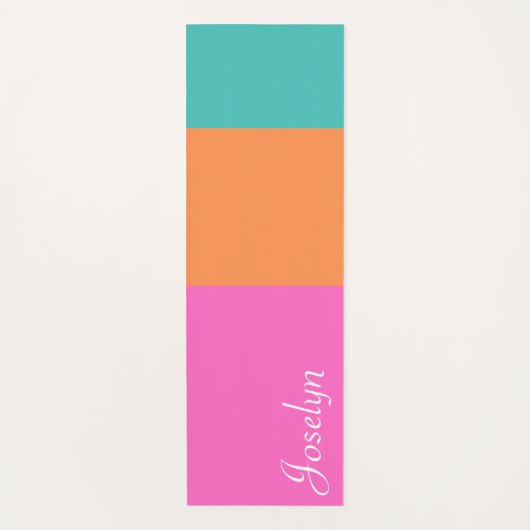 Roze, Sinaasappel en blauwe strepen met naam minim Yogamat (Voorkant)