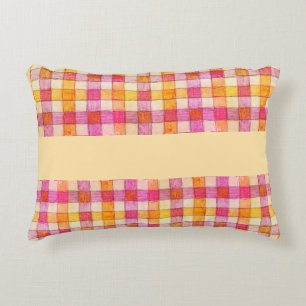 Roze sinaasappel en crème gingham accentkussen accent kussen