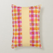 Roze sinaasappel en crème gingham accentkussen accent kussen (Voorkant(Verticaal))