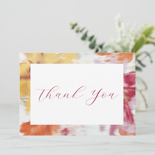 Roze, Sinaasappel en geel Abstract Bloemen Note Ca Bedankkaart (Staand voorkant)