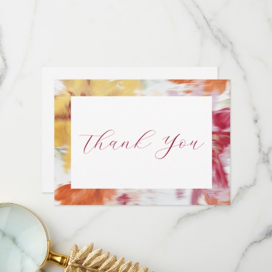 Roze, Sinaasappel en geel Abstract Bloemen Note Ca Bedankkaart (Voorkant / Achterkant in situ)