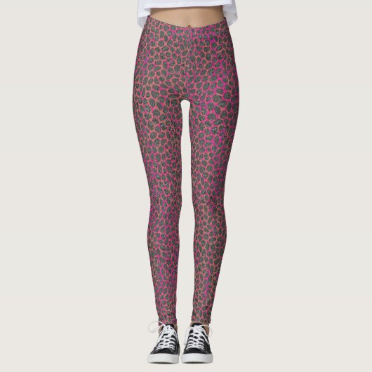 Roze, Sinaasappel, en Grijs Modern Mozaïek Dierenp Leggings (Voorkant)