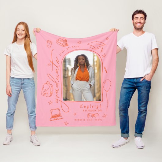 Roze Sinaasappel Foto Afstuderen Fleece Deken (In situ)