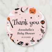 Roze Sinaasappel Halloween Baby shower Dank u Bedankjes Labels (Voorkant)