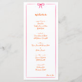 Roze & Sinaasappel Hand getrokken Bow Lijst Weddin Menu (Voorkant)