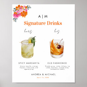 Roze Sinaasappel Handtekening Drink Cocktail Sign Poster