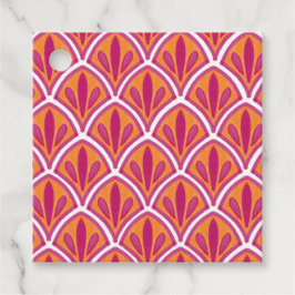 Roze & Sinaasappel Heldere Kleurrijke Fan Wedding Bedankjes Labels