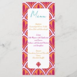 Roze & Sinaasappel Heldere Kleurrijke Fan Wedding Menu