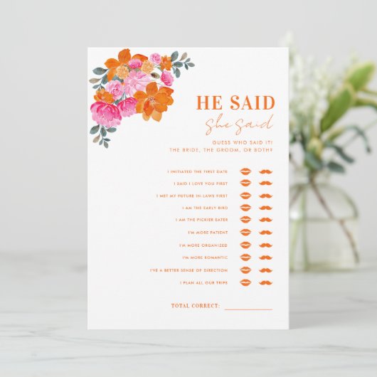 Roze Sinaasappel Hij zei dat ze Vrijgezellenfeest Kaart (Staand voorkant)