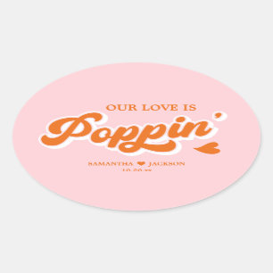 Roze Sinaasappel Kleurrijke bruiloft Popcorn gunst Ovale Sticker