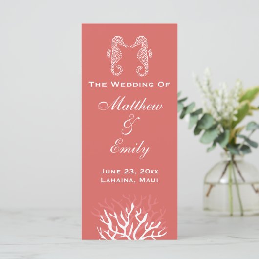 Roze Sinaasappel Koraalrif Zeepaardje Trouwprogram Programma (Staand voorkant)