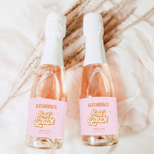 Roze Sinaasappel Laatste splash Bachelorette Sparkling Wijnetiket