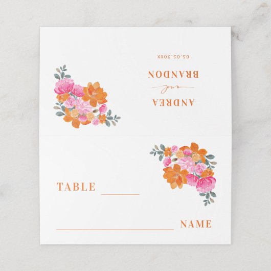 Roze & Sinaasappel Levendige Zomertuin Trouwtafel (Buitenkant ongevouwen)