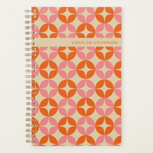 Roze Sinaasappel Mid Mod Geometrisch Gepersonalise Planner (Voorkant)