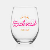 Roze Sinaasappel Modern Custom Minimalistisch Brui Wijnglas Zonder Voet (Achterkant)