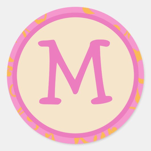 Roze Sinaasappel Monogram Initiaal Sticker (Voorkant)