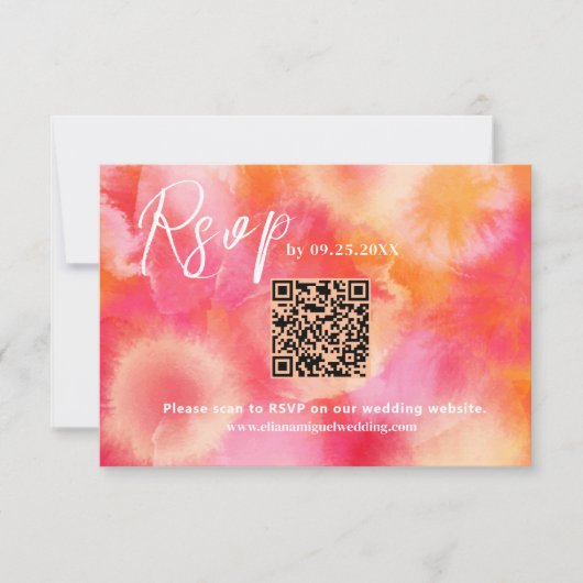Roze sinaasappel QR Code Response Kaart bruiloft R (Voorkant)