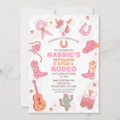 Roze Sinaasappel Retro 1e Rodeo Verjaardag Kaart (Voorkant)