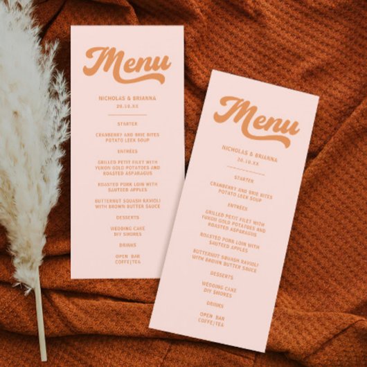  roze Sinaasappel Retro bruiloft Menu